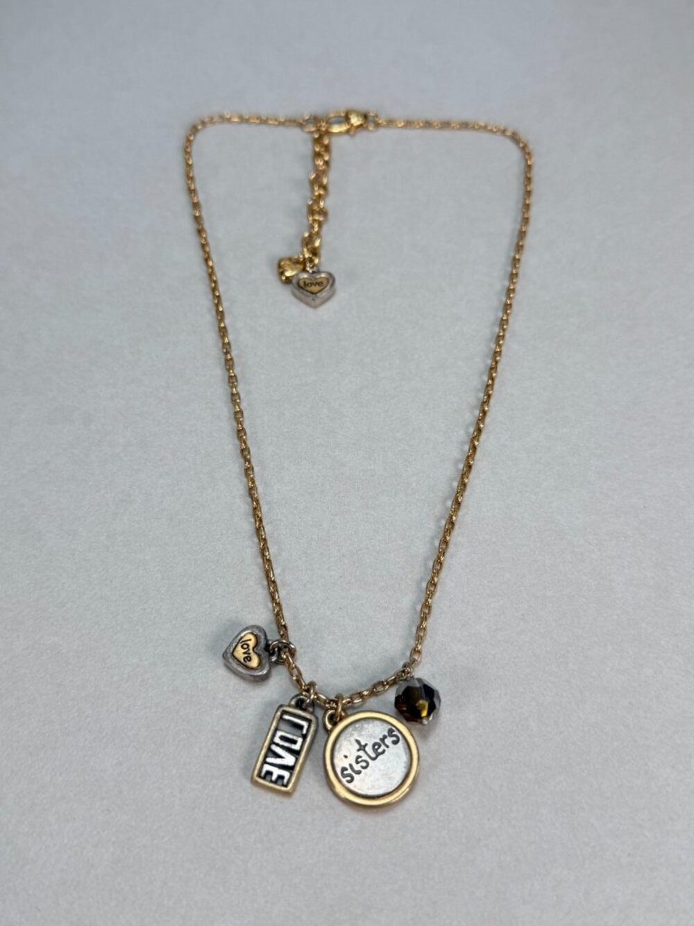 Brighton Sisters Love Charm Necklace Gold Tone Heart Dangle Pendant - Picture 5 of 7